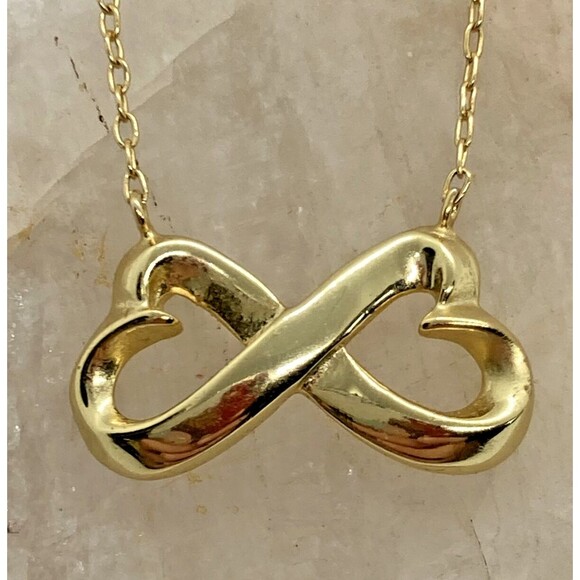 Vintage N 925 Infinity Heart Pendant 18.5'' Necklace‎ Sterling Silver Vermeil 2g - Picture 1 of 7
